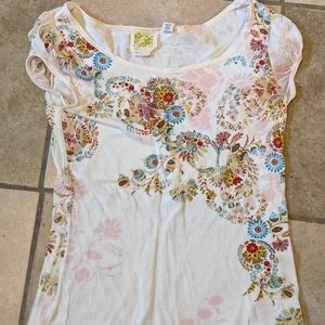 Flowered print t-shirt S 100%cotton soft & btiful!